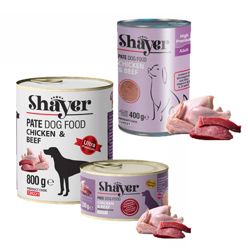 كنسرو پته مرغ و گوشت قرمز مخصوص سگ shayer