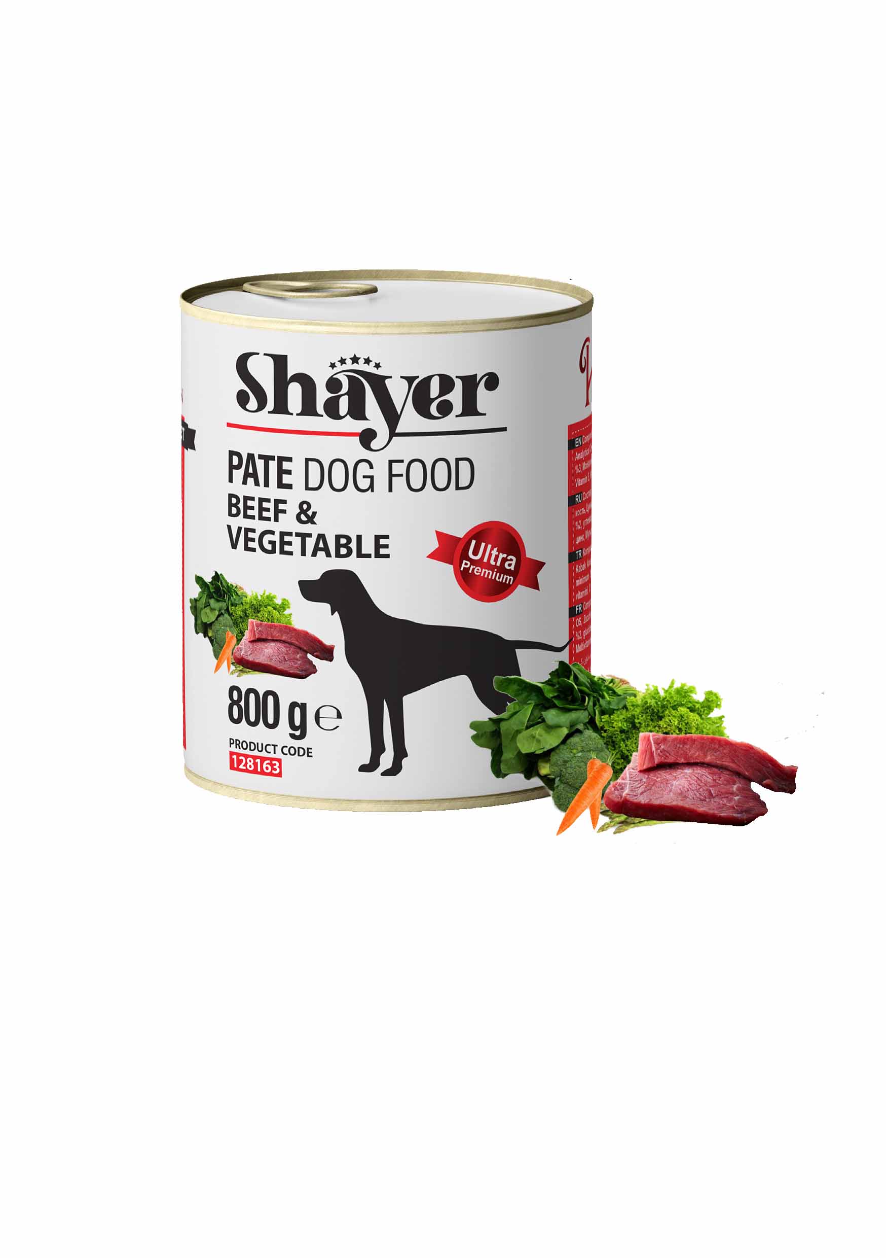 كنسرو پته گوشت قرمز و سبزيجات سگ 800 گرمي shayer