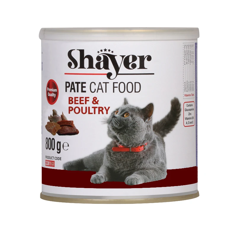 كنسرو پته گوشت و ماكيان مخصوص گربه 800 گرمي shayer
